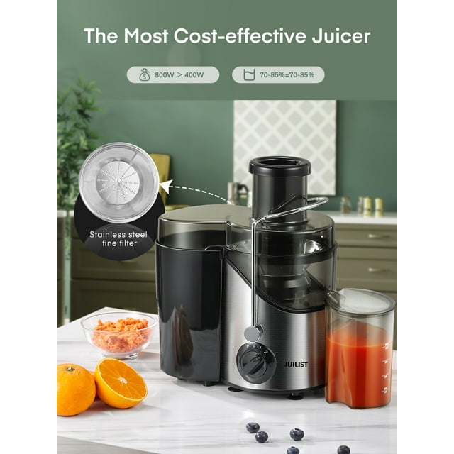 Juicer Machine Easy to Clean, 3" Feed Chute for Whole Fruit and Vegetable, Brush, Black