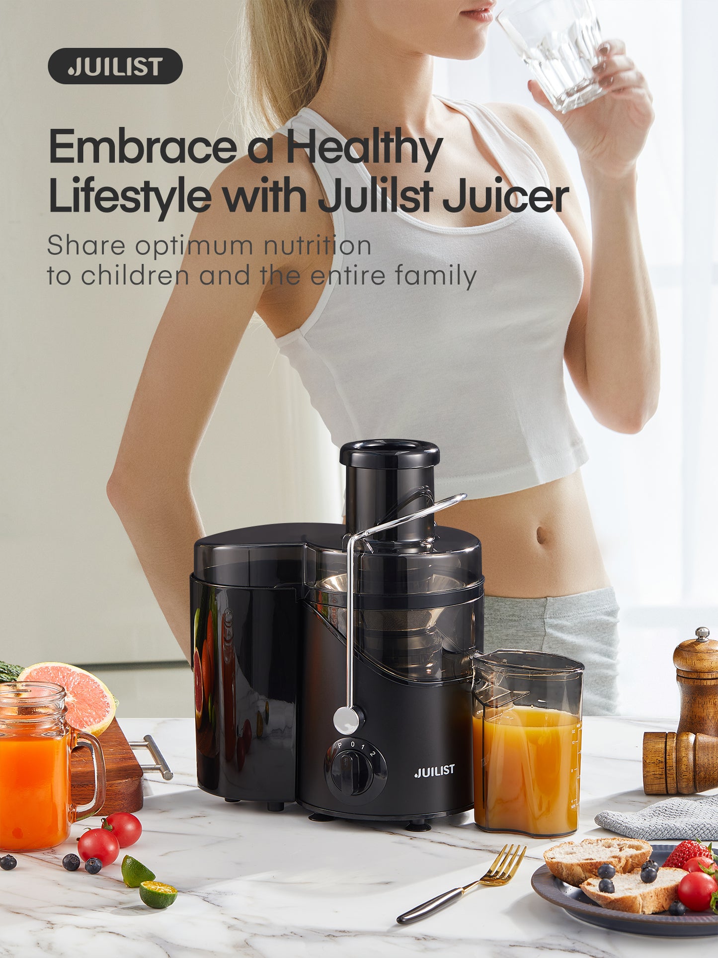 Juicer Machines, Juilist 3" Wide Mouth Juicer Extractor, for Vegetable and Fruit with 3-Speed Setting, 400W Motor, Easy to Clean, Black