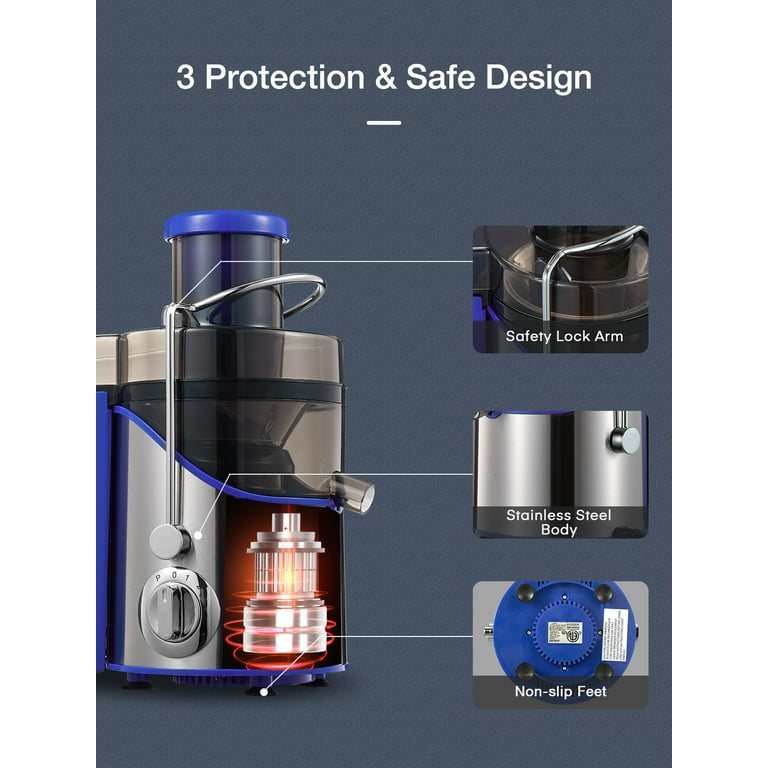Juilist Juicer Machines, 3" Wide Mouth Juicer Extractor, 3-Speed Setting, 400W Easy to Clean, Blue