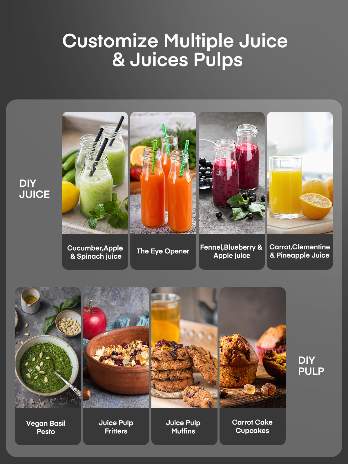 Juilist Juicer Machines, 3" Wide Mouth Juicer Extractor, 3-Speed Setting, 400W Easy to Clean, Grey