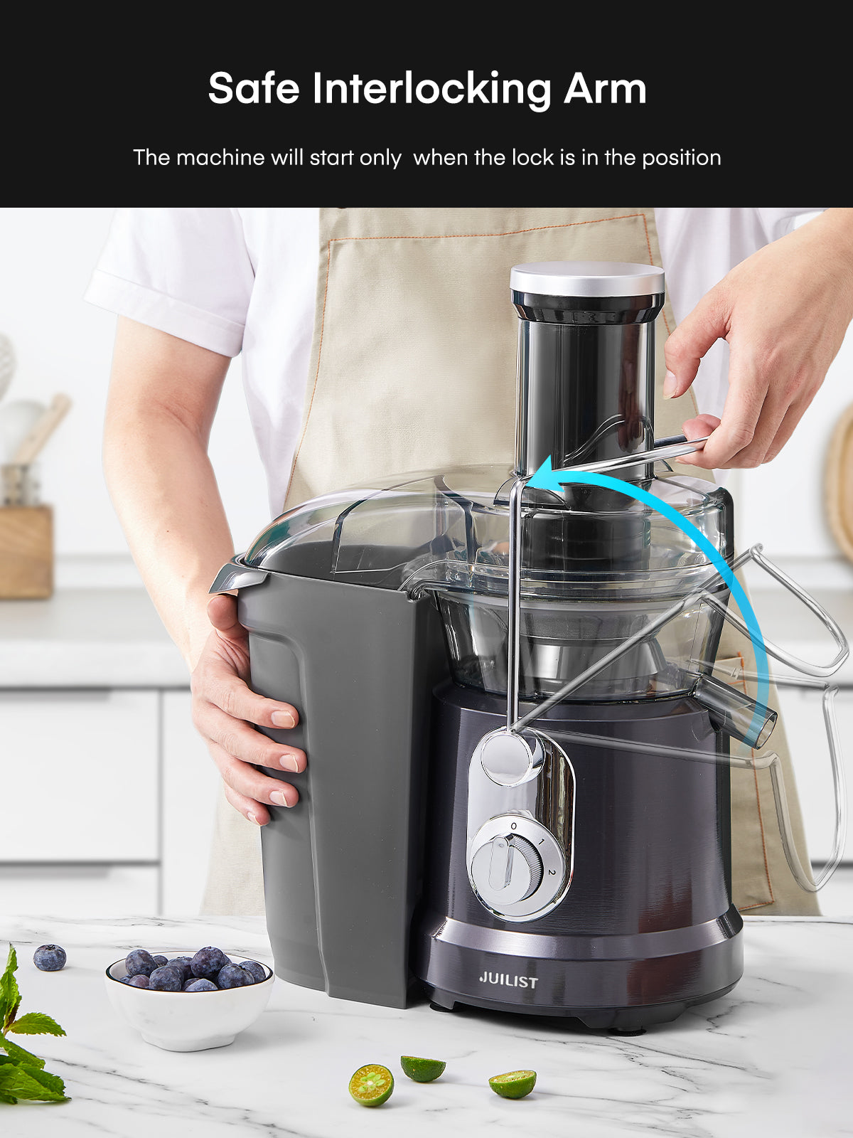 JUILIST Juicer Machines, 1000W Juice Extractor with 3" Wide Mouth for Whole Fruits and Vegetables, 2 Speed Settings, Recipe & Brush Included, Easy to Clean, BPA Free, Grey