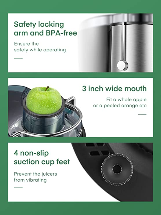 Juicer Machines, Juilist New Generation Compact Easy to Clean Centrifugal Juicer Extractor for Fruits and Vegetables with 3" Wide Mouth and Anti-Drip, Dual Speeds, Recipe & Brush, 400W