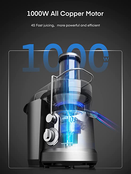 JUILIST Juicer Machines, 1000W Juicer Vegetable and Fruit with 3" Wide Mouth Food Chute, Easy to Clean, Large Power Juicer Extractor, 4S Fast Juicing & 2 Speeds Setting, Sliver
