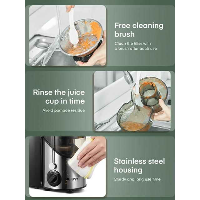 Juicer Machine Easy to Clean, 3" Feed Chute for Whole Fruit and Vegetable, Brush, Black