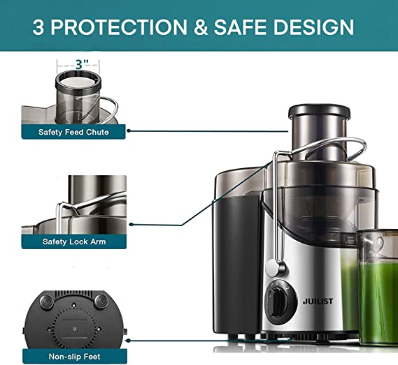 Juicer Machines, Juilist 3" Wide Mouth Juicer Extractor, for Vegetable and Fruit with 3-Speed Setting, 400W Motor, Easy to Clean, BPA Free