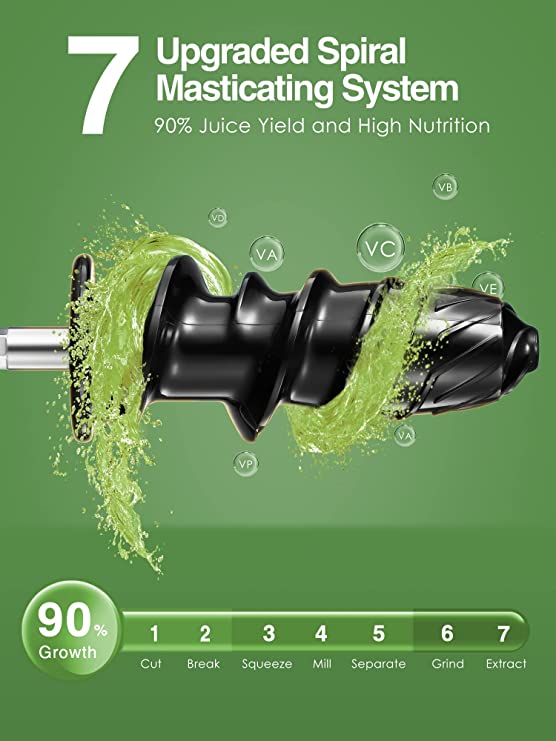 JUILIST Juicer Machine, Slow Masticating Juicer with Higher Juice Yield and Drier Pulp, Cold Press Juicer with Quiet Motor and Reverse Function, Easy to Clean, Includes Cleaning Brush (Classic Black)