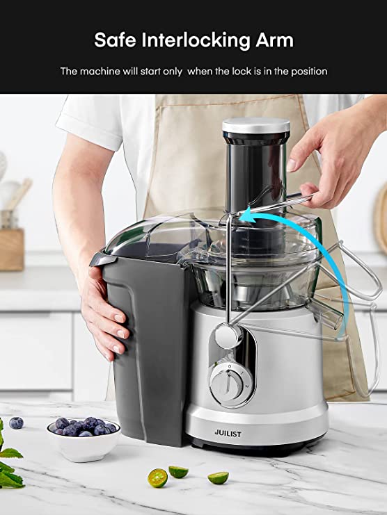JUILIST Juicer Machines, 1000W Juicer Vegetable and Fruit with 3" Wide Mouth Food Chute, Easy to Clean, Large Power Juicer Extractor, 4S Fast Juicing & 2 Speeds Setting, Sliver