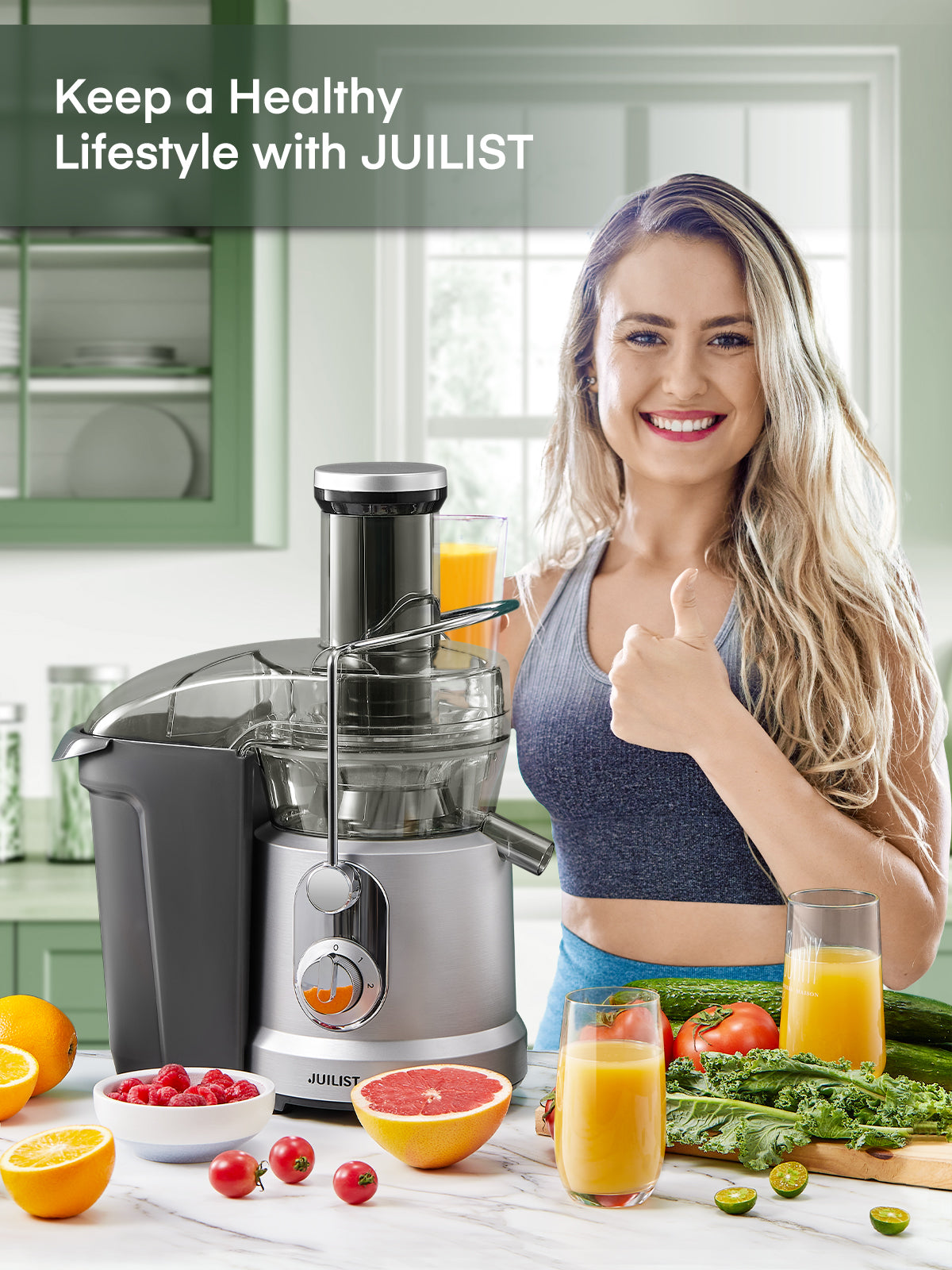 1300W Juicer Machines Easy Clean, Juilist Juice Extractor Machine w/ 3.2" Wide Feed Chute for Whole Fruits and Veggies, BPA-free