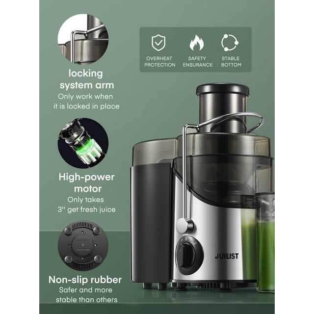 Juicer Machine Easy to Clean, 3" Feed Chute for Whole Fruit and Vegetable, Brush, Black
