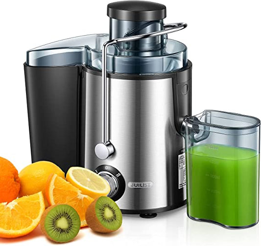 Juicer Machines, Juilist New Generation Compact Easy to Clean Centrifugal Juicer Extractor for Fruits and Vegetables with 3" Wide Mouth and Anti-Drip, Dual Speeds, Recipe & Brush, 400W
