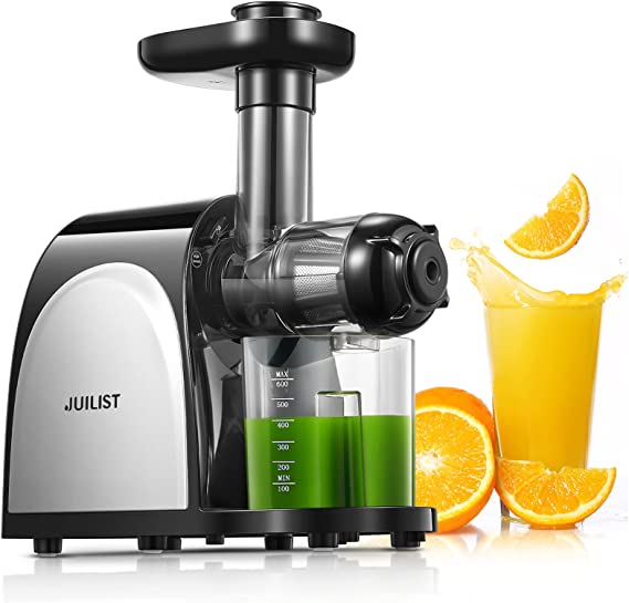 Masticating Juicer Machines, Juilist Cold Press Juicer Extractor with Quiet Motor & Reverse Function for Vegetables and Fruits, Slow Juicer Machine Easy to Clean with Brush, Recipe Included