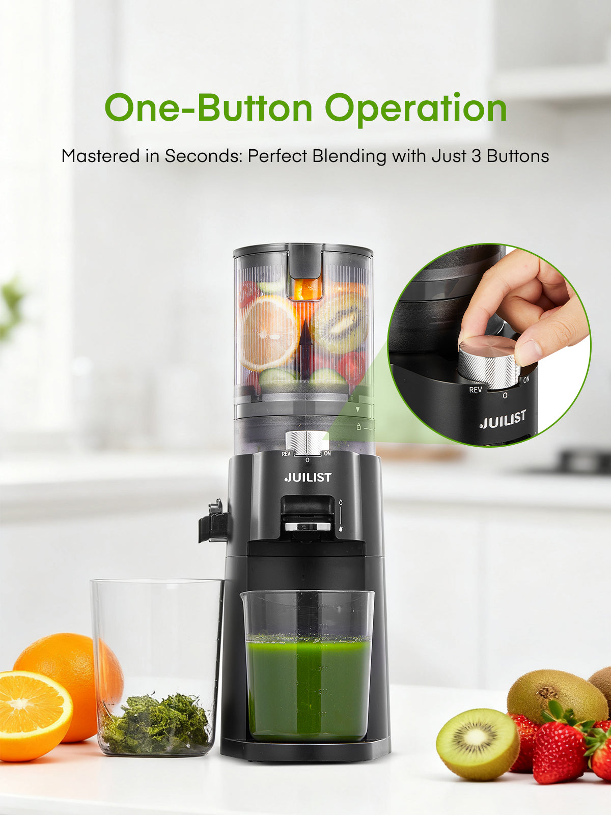 Juicer Machines, 4.13 Inch Chute Cold Press Juicer, Slow Masticating Juicer – for Whole Fruits & Vegetables, Quiet, High Juice Yield, Easy to Clean, BPA Free (Black)