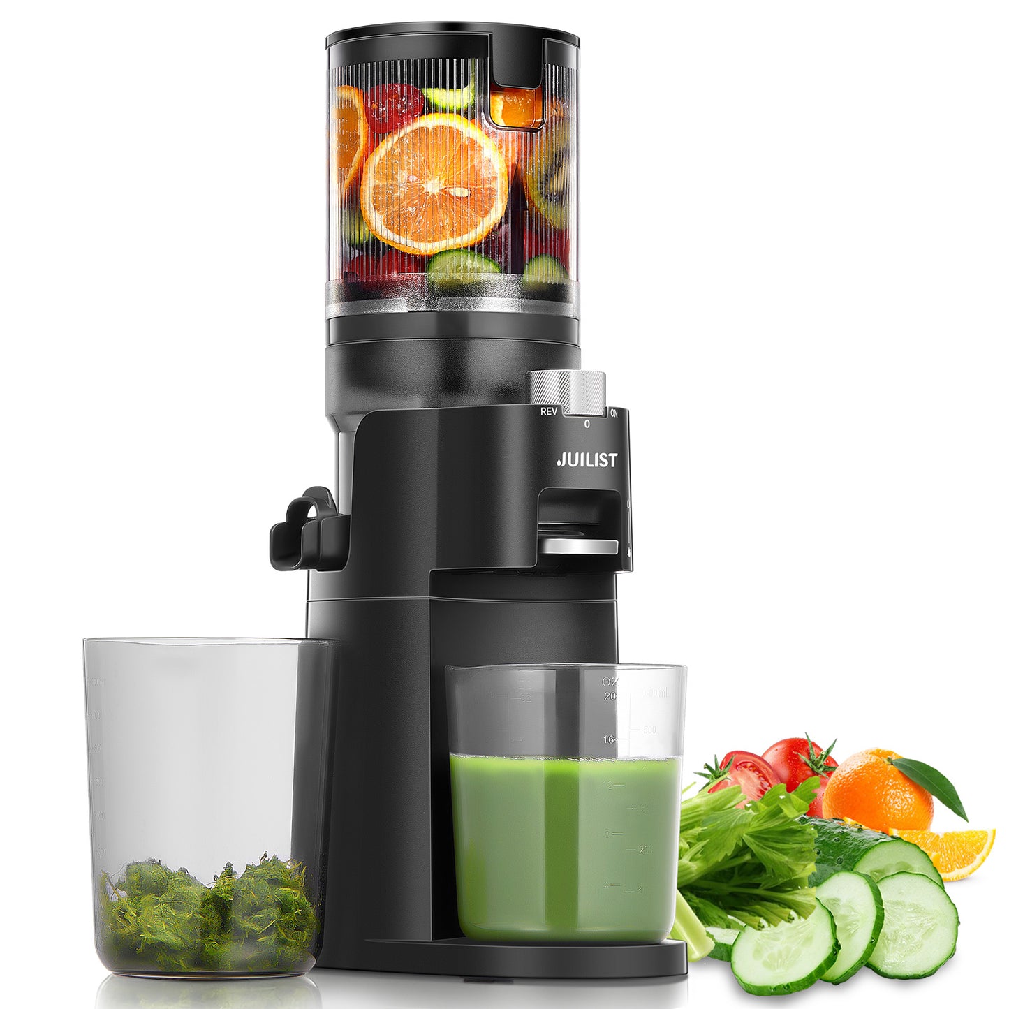 Juicer Machines, 4.13 Inch Chute Cold Press Juicer, Slow Masticating Juicer – for Whole Fruits & Vegetables, Quiet, High Juice Yield, Easy to Clean, BPA Free (Black)